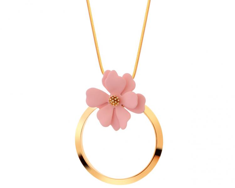 Pozlacený náhrdelník z mosazi – kruh, květ 