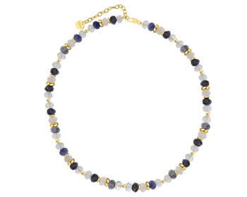 Pozlacený náhrdelní z mosazi se sodolity a křemeny