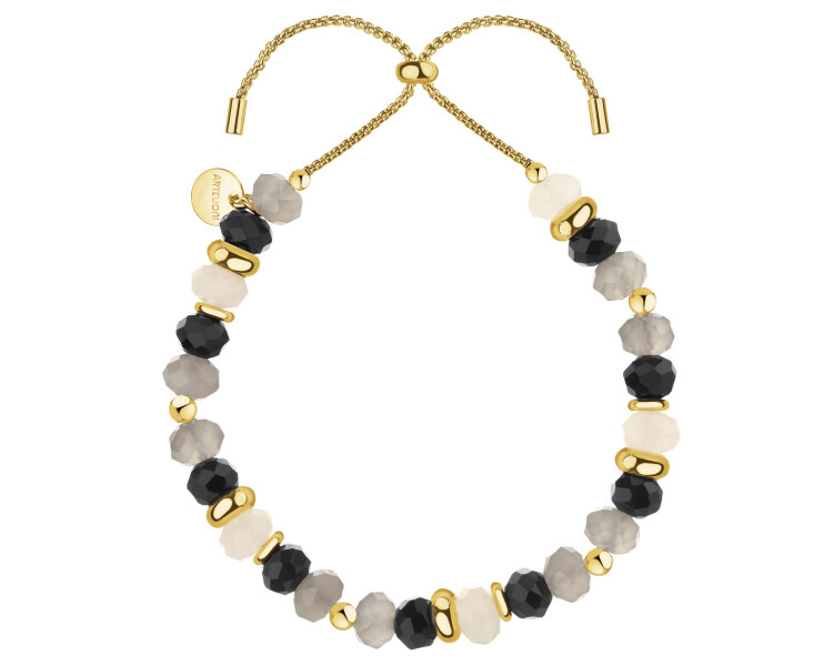 Pozlacený náramek z mosazi s acháty a křemeny