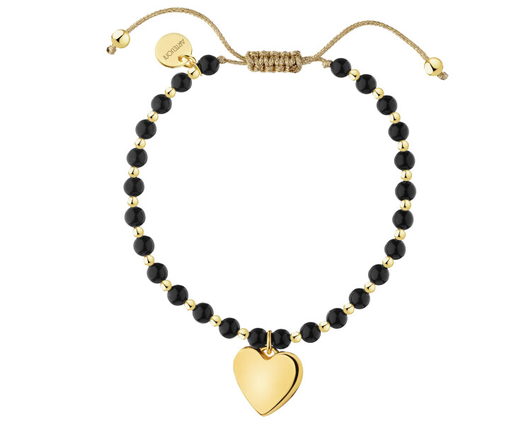 Pozlacený náramek z mosazi s acháty – srdce