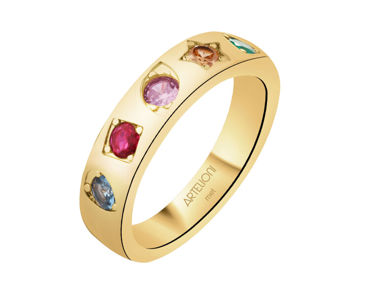 Pozlacený prsten z mosazi se zirkony