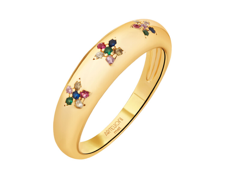 Pozlacený prsten z mosazi se zirkony - květy