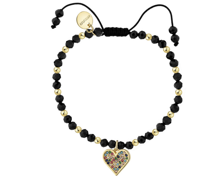 Pozlacený náramek z mosazi se zirkony a spinely – srdce