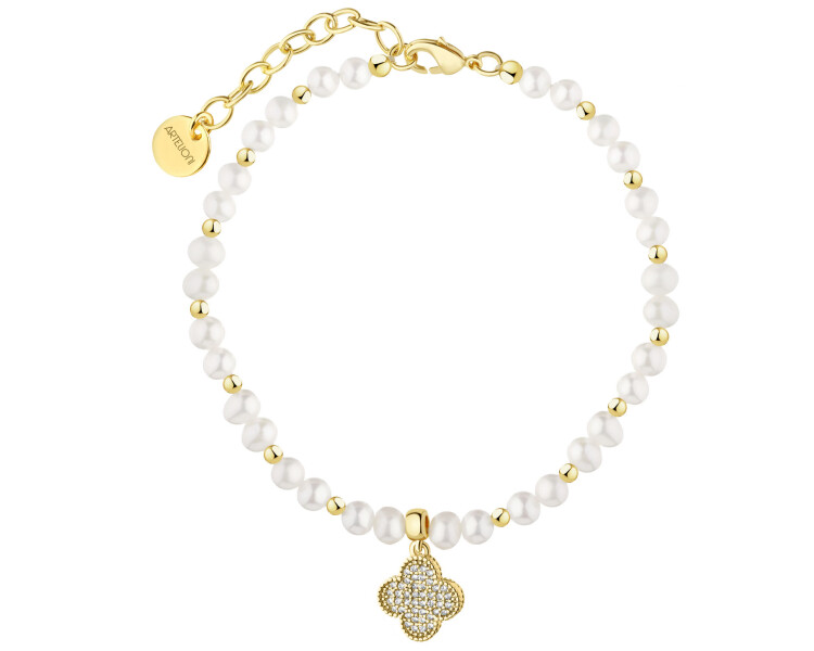 Pozlacený náramek z mosazi s perlami a zirkony