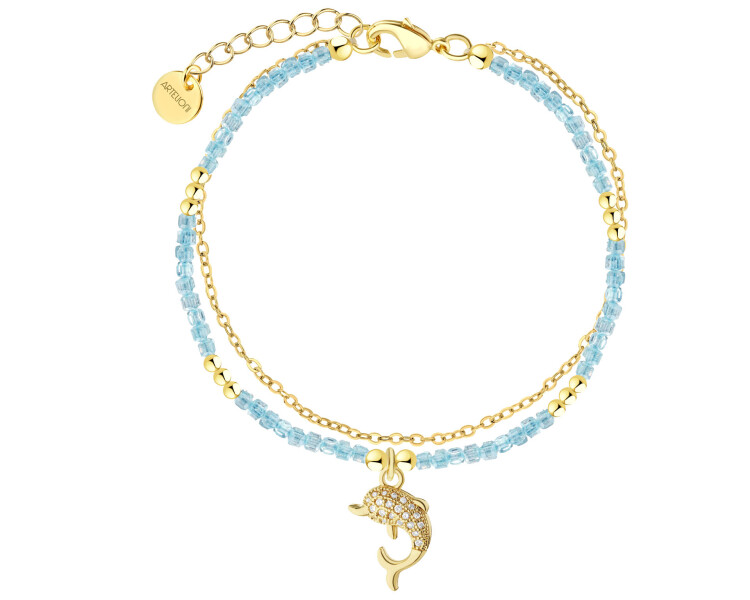 Pozlacený náramek z mosazi se zirkony – delfín