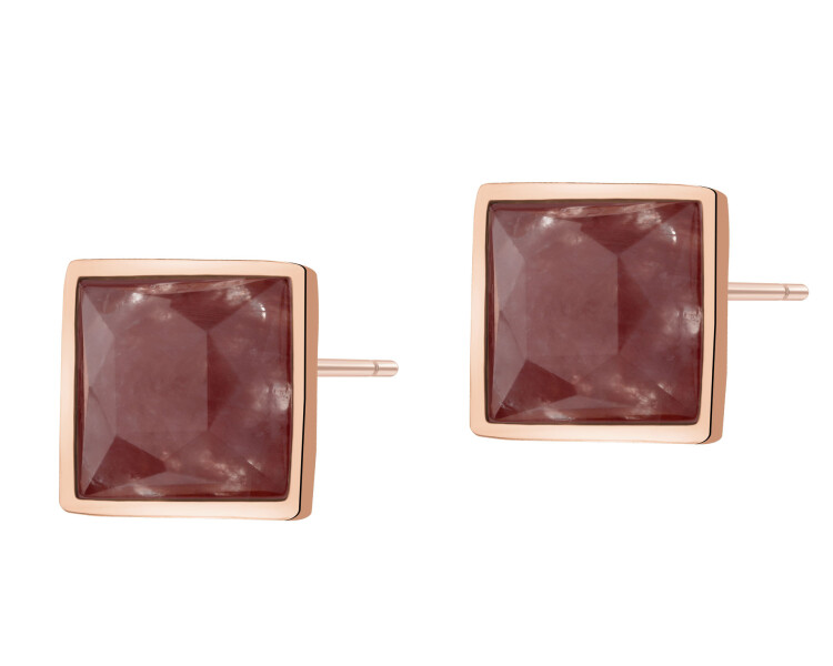 Pozlacené náušnice z mosazi s křemeny - čtverce