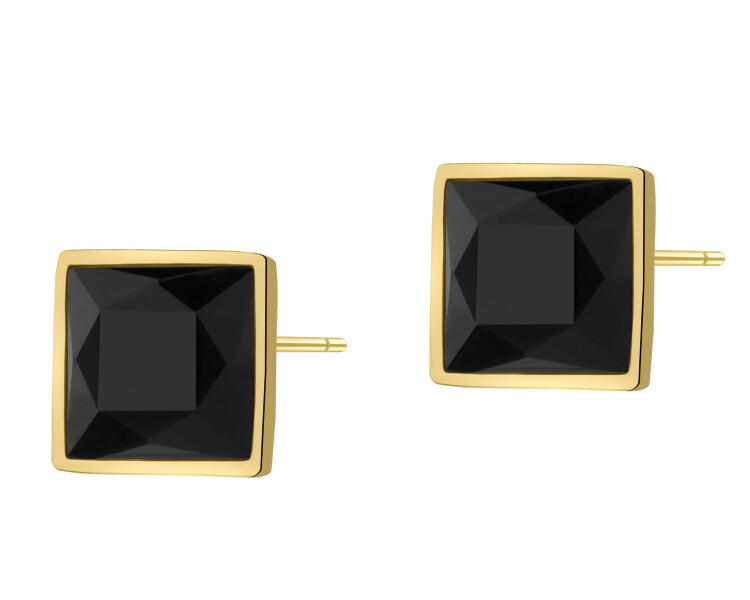 Pozlacené náušnice z mosazi s acháty - čtverce
