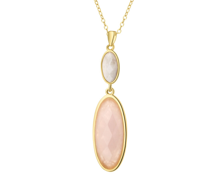 Pozlacený náhrdelník z mosazi s křemeny a měsíčním kamenem