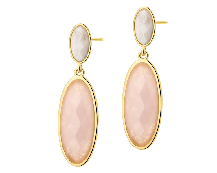 Pozlacené náušnice z mosazi s křemeny a měsíčními kameny