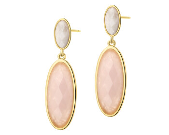 Pozlacené náušnice z mosazi s křemeny a měsíčními kameny