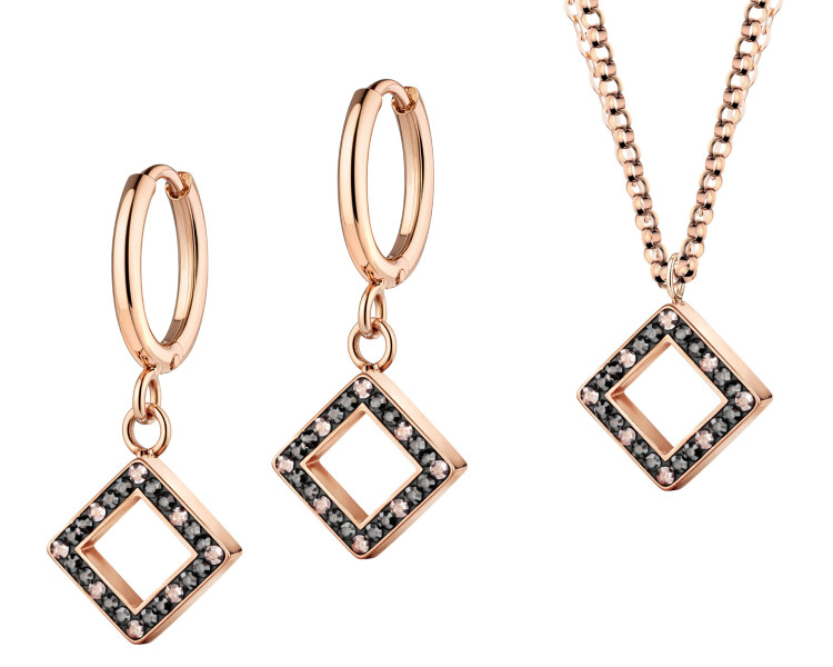 Náušnice a náhrdelník z ušlechtilé oceli s markazity – souprava – čtverce