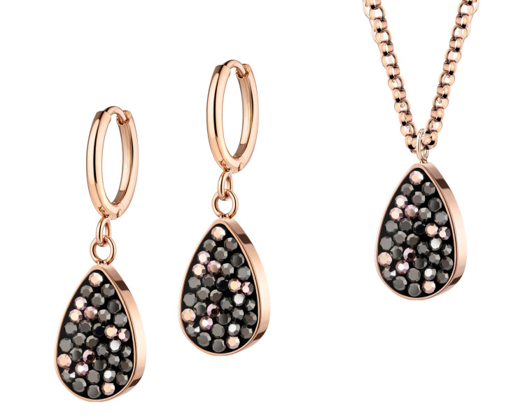 Náušnice a náhrdelník z ušlechtilé oceli s markazity – souprava – kapky