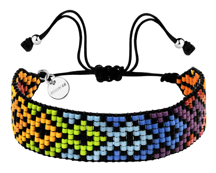 Náramek s prvky z pozlacené mosazi a skleněnými korálky