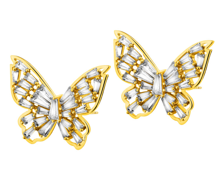 Pozlacené náušnice z mosazi se zirkony - motýl