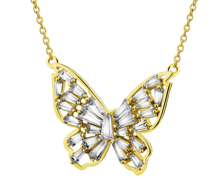 Pozlacený náhrdelník z mosazi se zirkony - motýl