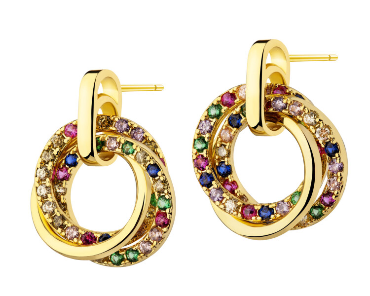 Gold-Plated Brass, Gold-Plated Silver Earrings with Cubic Zirconia