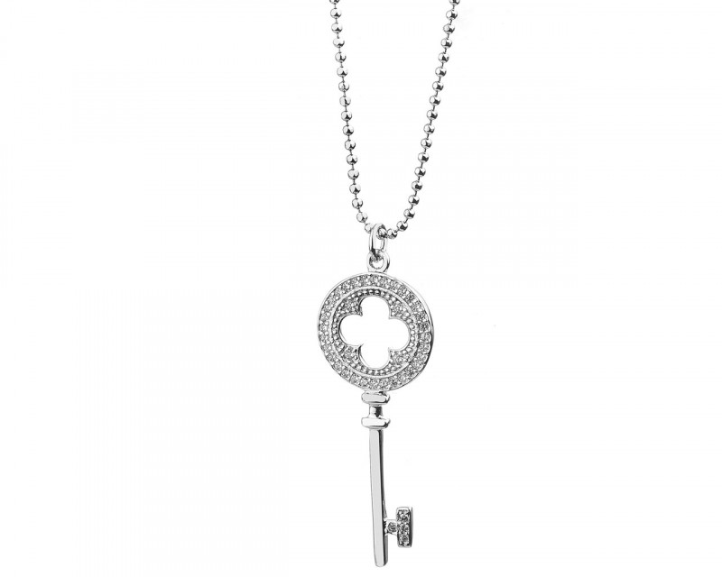 Rhodium-Plated Brass Necklace with Cubic Zirconia