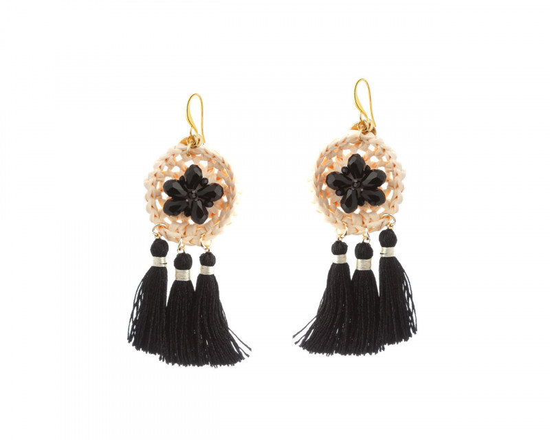 Gold Plated Brass Earrings with Raffia