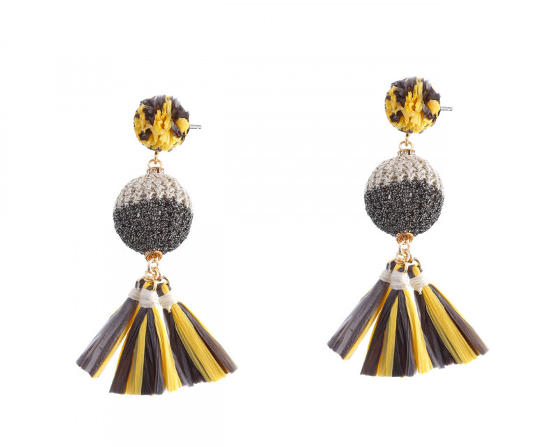Gold Plated Brass Earrings with Raffia