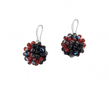 Rhodium-Plated Brass Earrings with Glass