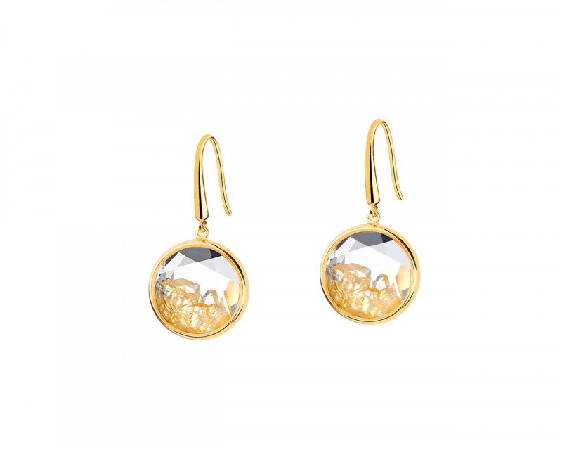 Gold-Plated Brass, Gold-Plated Silver Earrings with Citrine