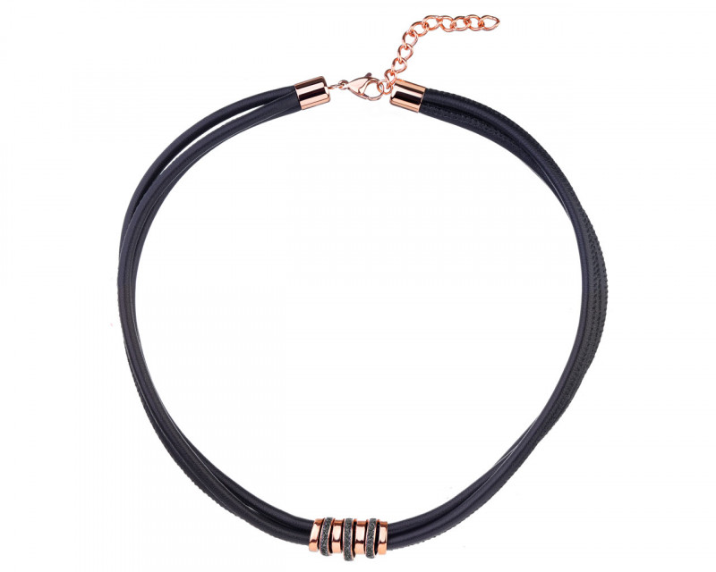 Stainless Steel, Leather Mineral Powder Coating Necklace
