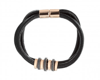 Stainless Steel, Leather Mineral Powder Coating Bracelet 