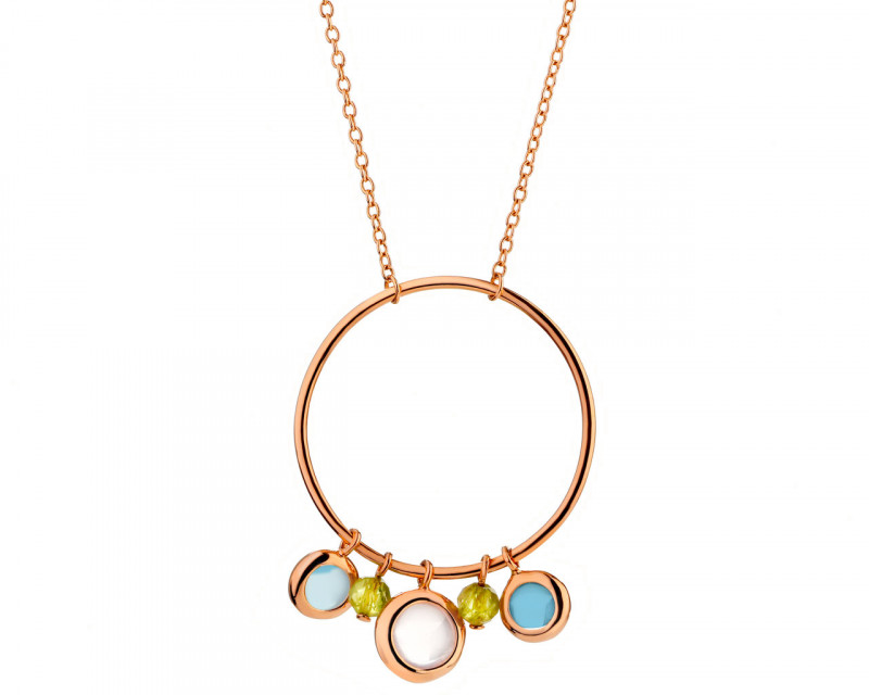Gold Plated Brass Necklace with Quartz, Chalcedony, Crystal