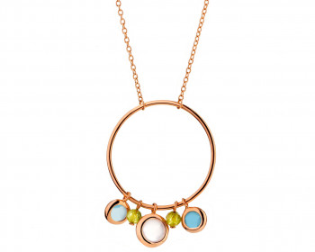 Gold Plated Brass Necklace with Quartz, Chalcedony, Crystal