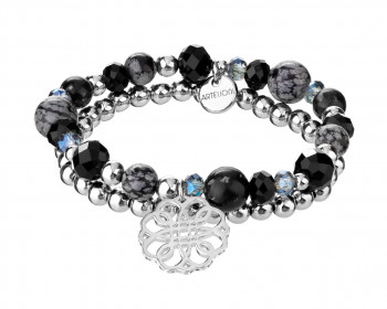 Rhodium-Plated Brass Bracelet with Agate