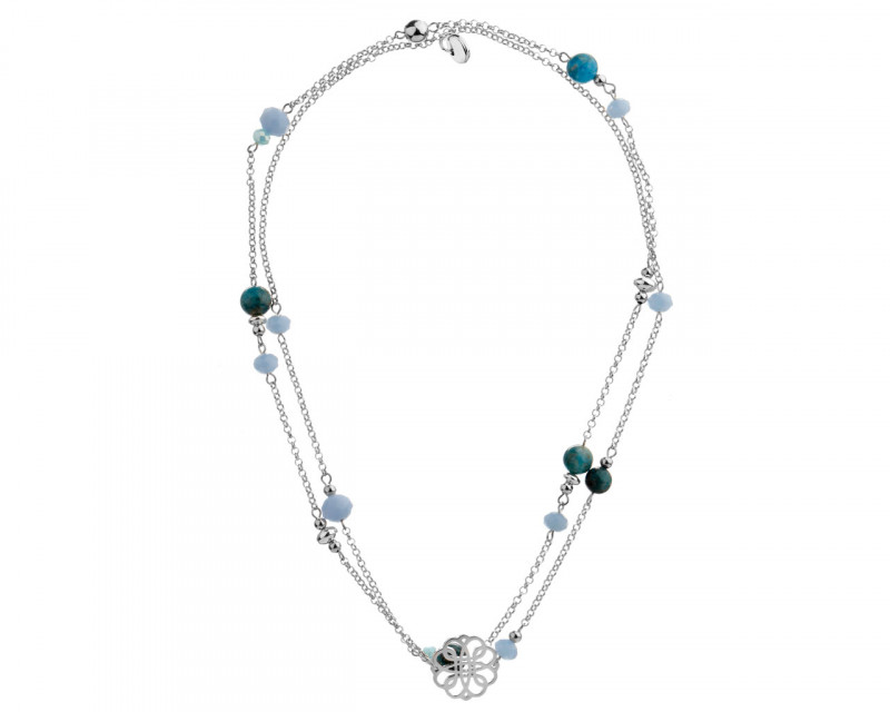 Rhodium-Plated Brass Necklace with Aquamarine