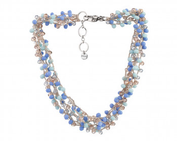 Rhodium-Plated Brass, Polyester Necklace with Glass