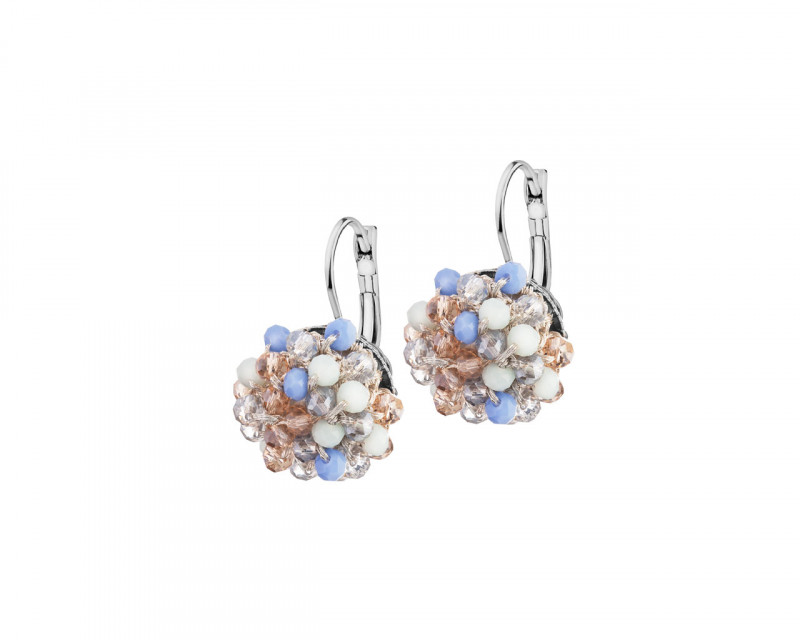 Rhodium-Plated Brass, Polyester Earrings with Glass