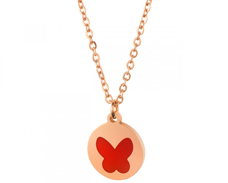 Stainless Steel Necklace with Enamel Butterfly