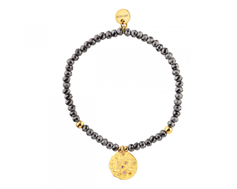 Gold Plated Brass Bracelet with Hematite and Cubic Zirconia - Libra