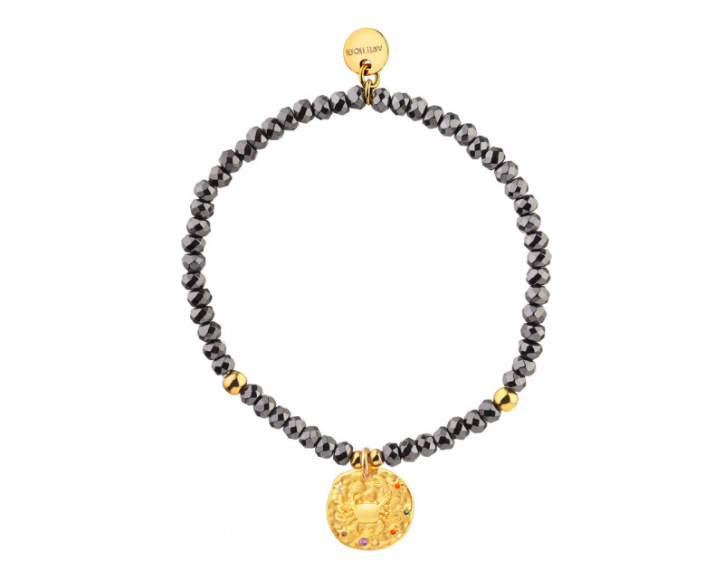 Gold Plated Brass Bracelet with Hematite and Cubic Zirconia - Cancer