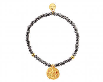 Gold Plated Brass Bracelet with Hematite and Cubic Zirconia - Aquarius