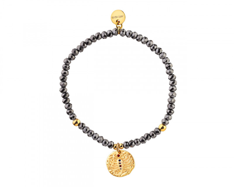 Gold Plated Brass Bracelet with Hematite and Cubic Zirconia - Scorpio
