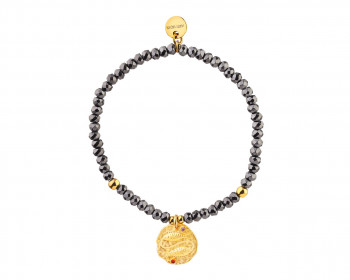 Gold Plated Brass Bracelet with Hematite and Cubic Zirconia - Pisces
