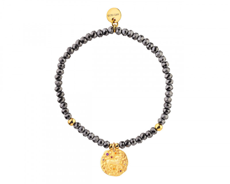 Gold Plated Brass Bracelet with Hematite and Cubic Zirconia - Aries