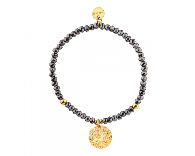 Gold Plated Brass Bracelet with Hematite and Cubic Zirconia - Capricorn