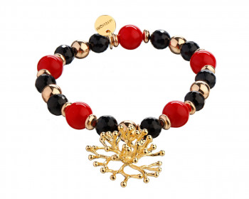 Gold Plated Brass Bracelet with Agate & Glass Beads