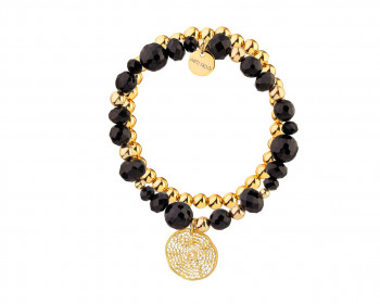 Gold Plated Brass Bracelet with Agate & Glass Beads
