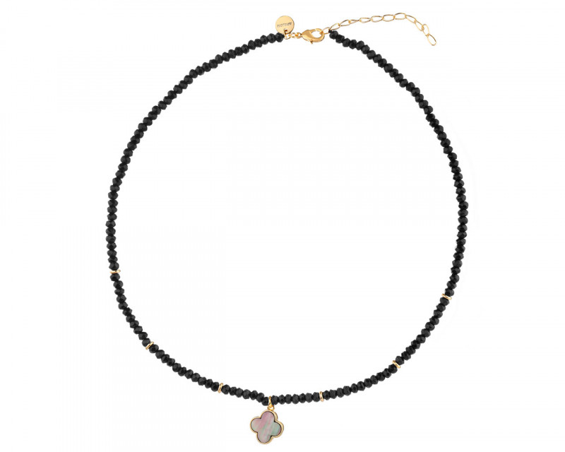 Gold plated brass necklace with agate & mother of pearl