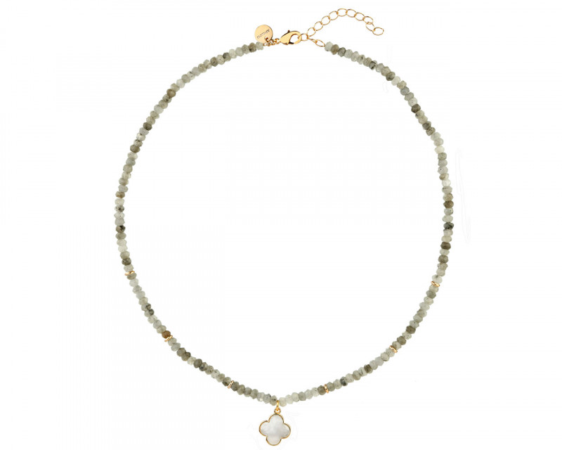 Pozlacený náhrdelník z mosazi s labradoritem a perletí