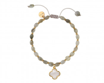 Gold Plated Brass Bracelet with Mother of Pearl & Labradorite Beads