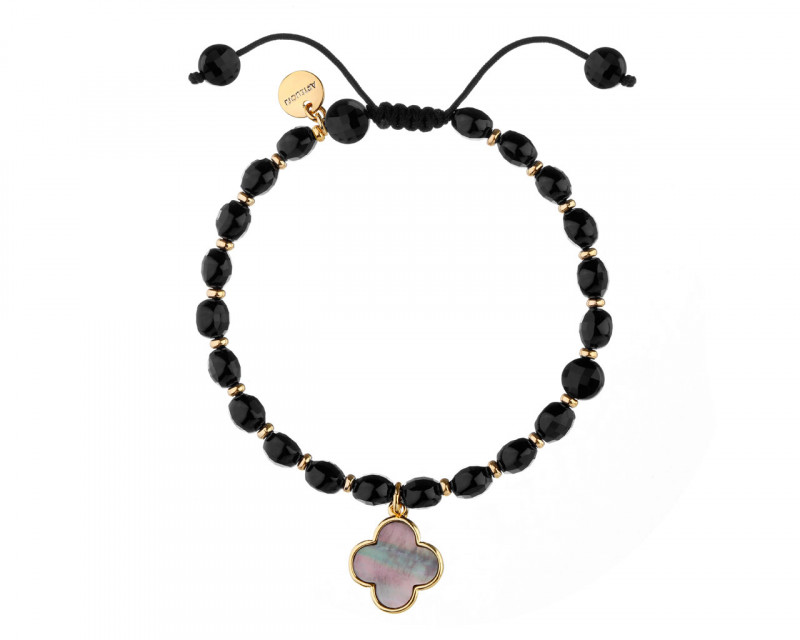 Gold Plated Brass Bracelet with Mother of Pearl & Agate Beads