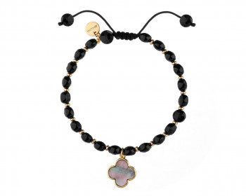 Gold Plated Brass Bracelet with Mother of Pearl & Agate Beads