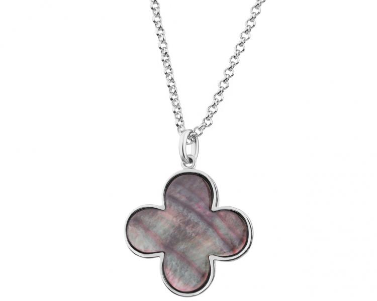 Rhodium-Plated Brass Necklace with Mother Of Pearl