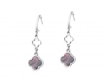 Rhodium-Plated Brass, Rhodium-Plated Silver Earrings with Mother Of Pearl